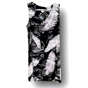 Anne Klein Sleeveless Tropical Monochrome Palm Frond Midi Dress